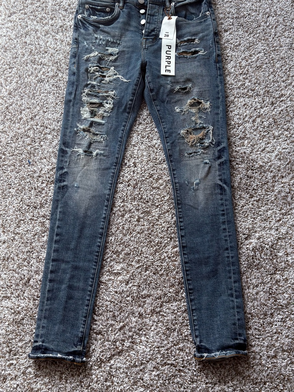 Purple Skinny Distressed Men's Jeans - Black Wash